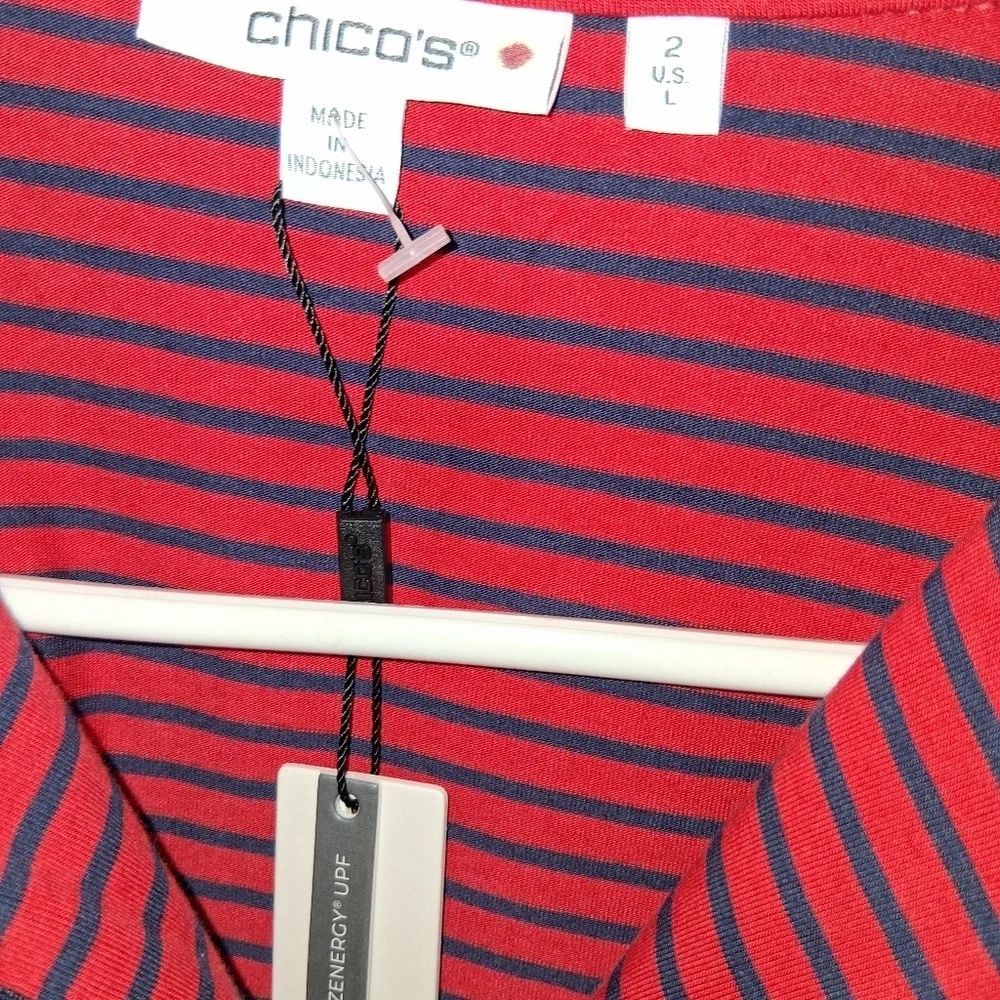 Chico's NWT Zenergy UPF Knit Zip Striped Dress Red Glow 570387482 2/L